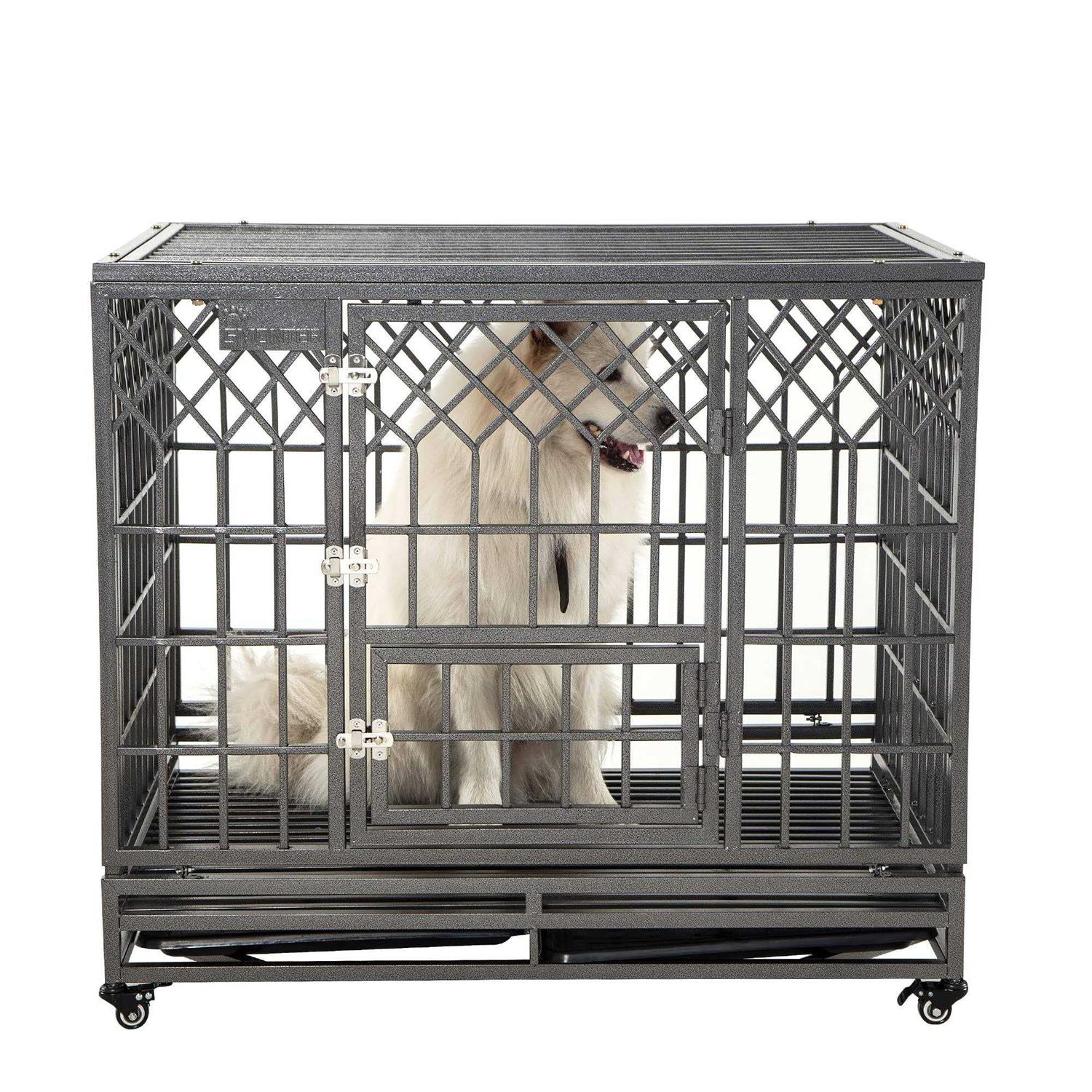 SMONTER Heavy Duty Strong Metal Dog Cage Pet Kennel Crate Playpen Wheels