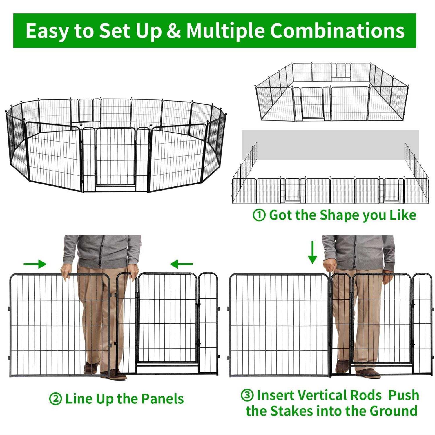 Kfvigoho Dog Playpen Outdoor Panels Heavy Duty Dog Pen Height Puppy Playpen Indoor Anti-Rust Exercise Fence with Doors for Medium/Small Pet