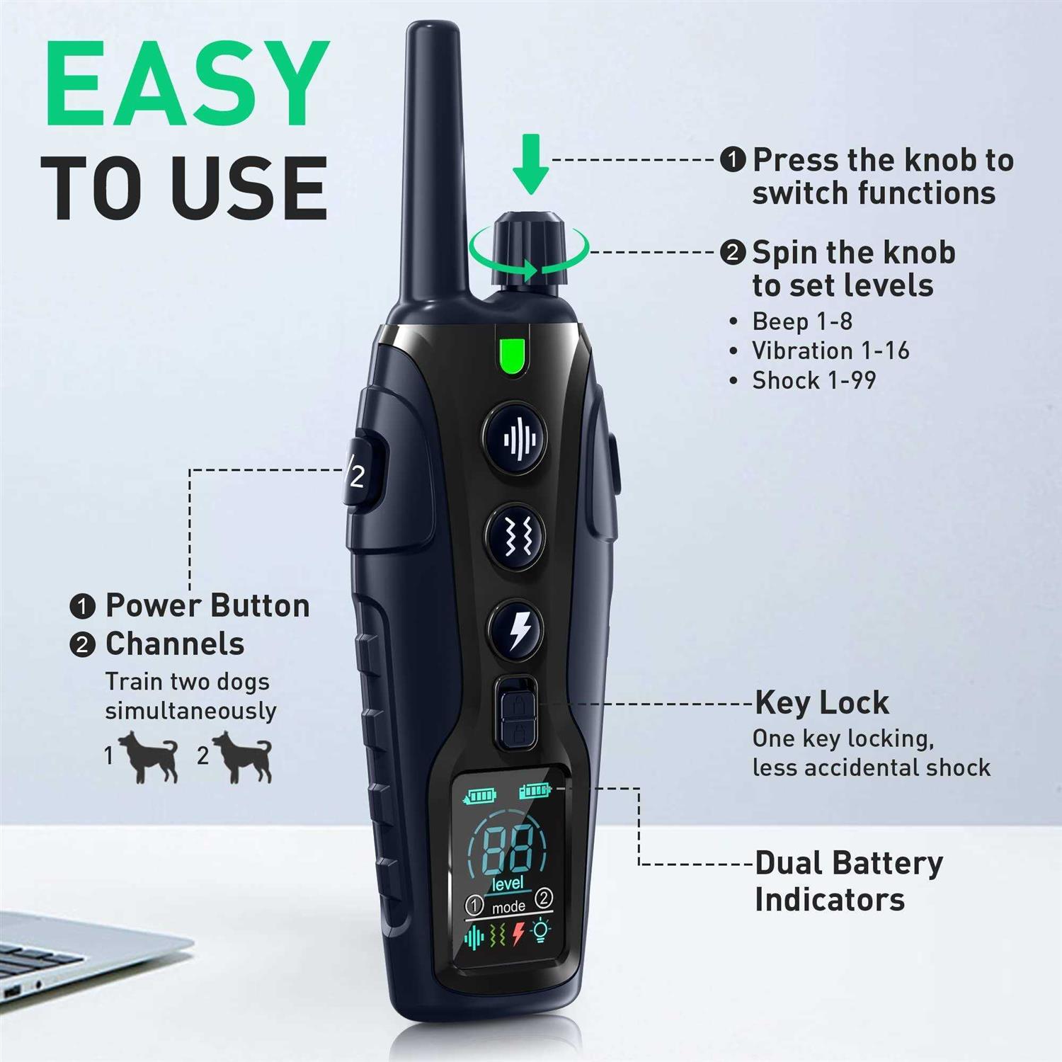 Nikketta Dog shock Collar 2 Dogs with Flashing Light for Night Walks,4000FT Dog Training Collar Adjustable Pitch beep