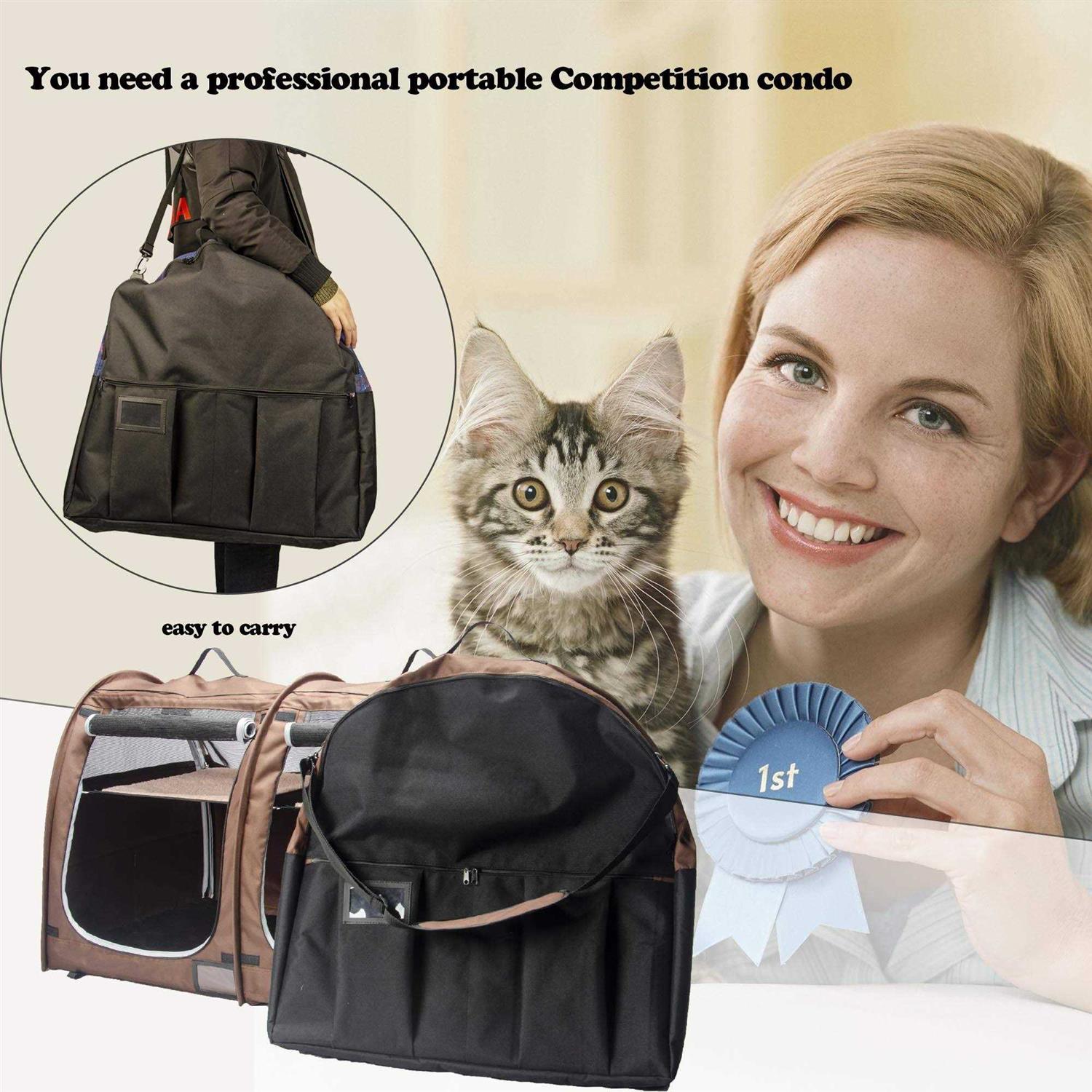 Mispace Portable Twin Compartment Show House Cat Cage/Condo Easy to Fold & Carry Kennel