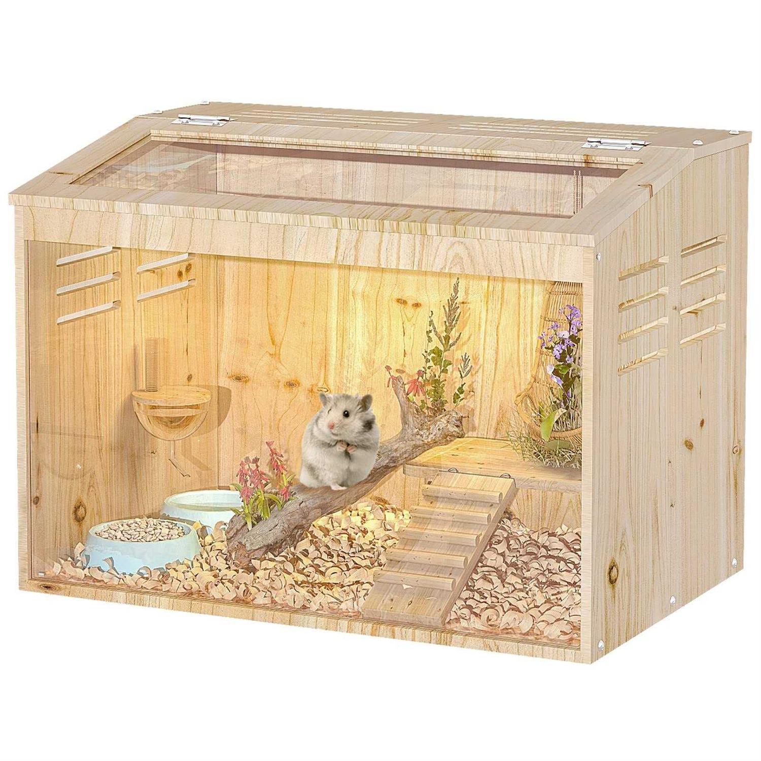 Large Hamster Cage Small Animal Cage for Hamster’s House Natural Wood Making Syrian Dwarf Hamsters Degus Mice or Other Similar-Sized Pets