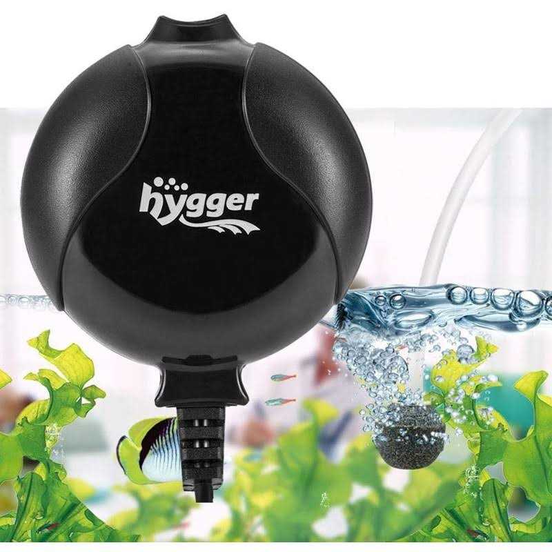 Hygger Quiet Mini Air Pump for Aquarium 1.5 Watt Oxygen Fish Air Pump for 1-15 Gallon Fish Tank with Accessories Black