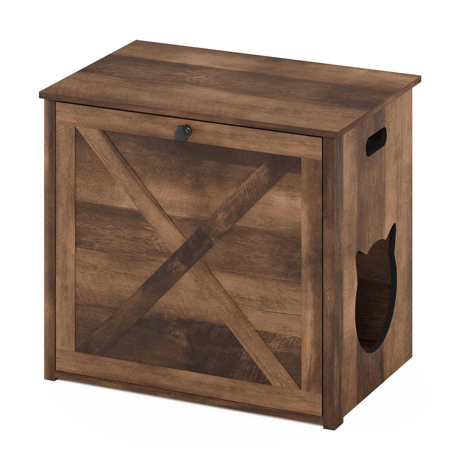 Furinno Peli Small Cat Litter Box Enclosure with Single Door FH22306RBR