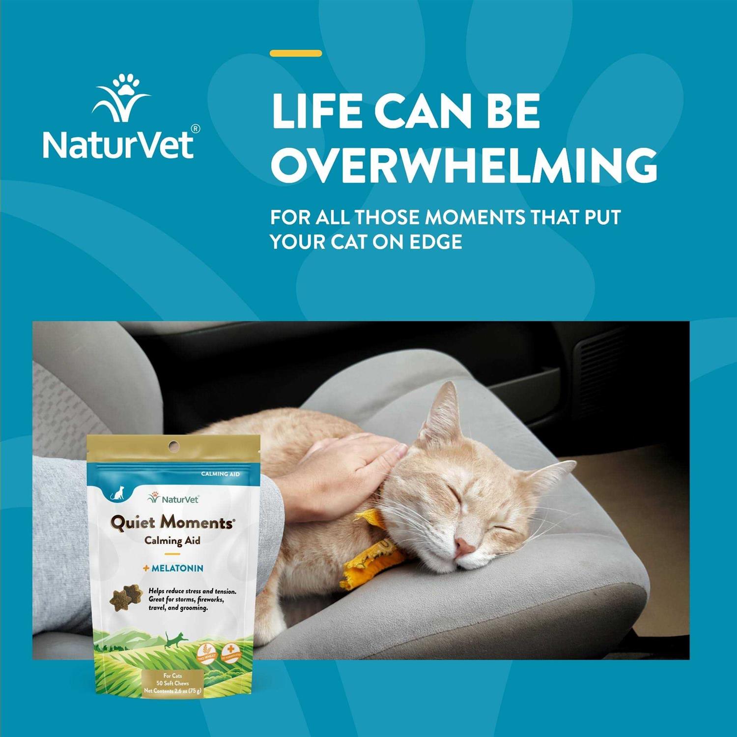 NaturVet Quiet Moments Calming Aid Plus Melatonin Cat Soft Chews