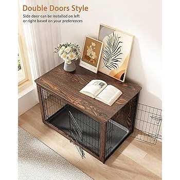 Megidok Wooden Dog Crate Furniture with Cushion Dog Crate End Table with Tray