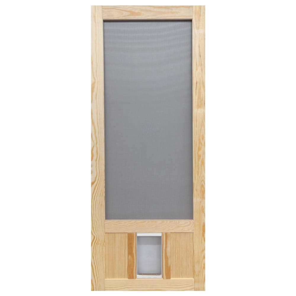 Screen Tight 36 in. x 80 in. Chesapeake Series Reversible Wood Screen Door with Medium Pet Flap