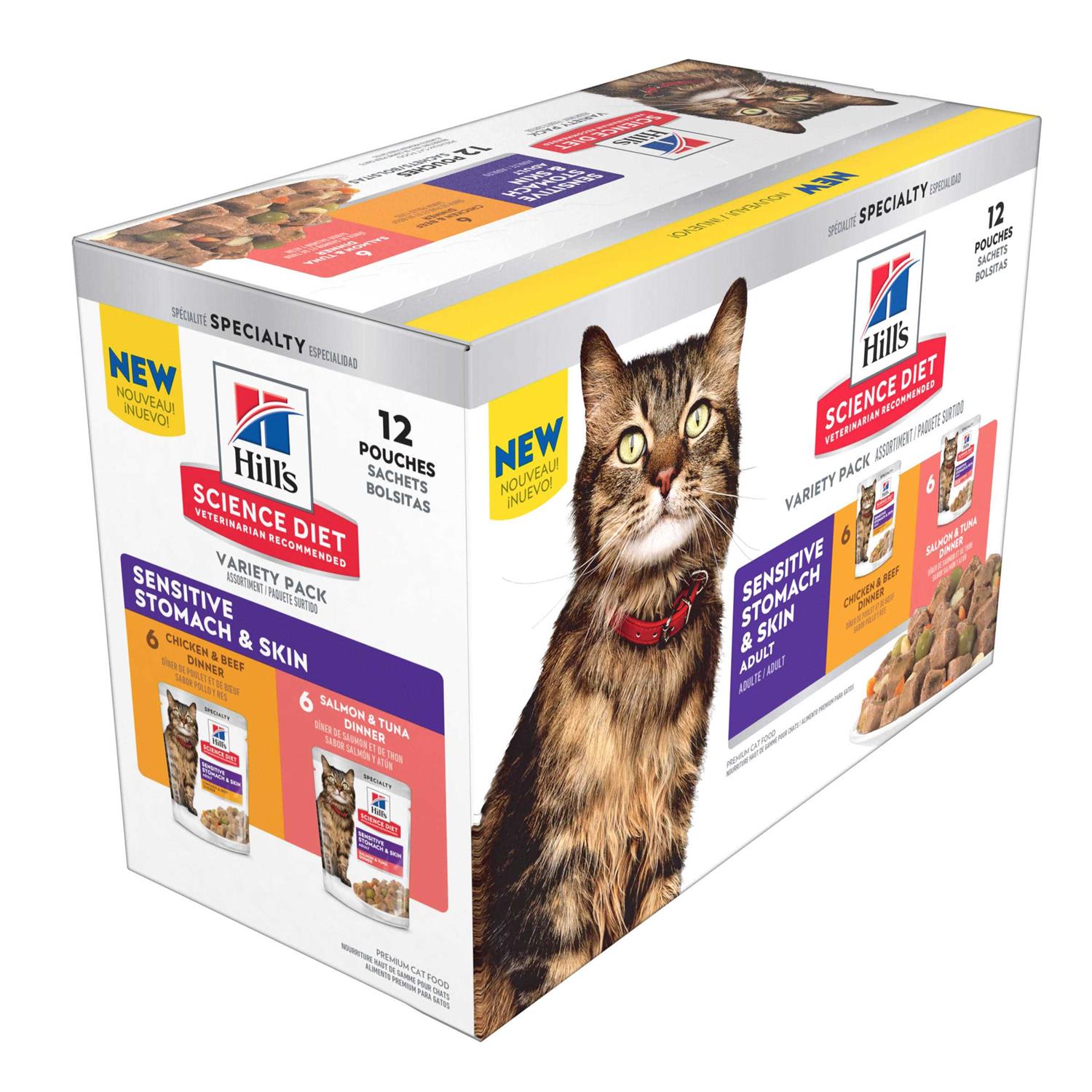 Hill’s Science Diet Adult Sensitive Stomach & Skin Wet Cat Food Pouch Variety Pack