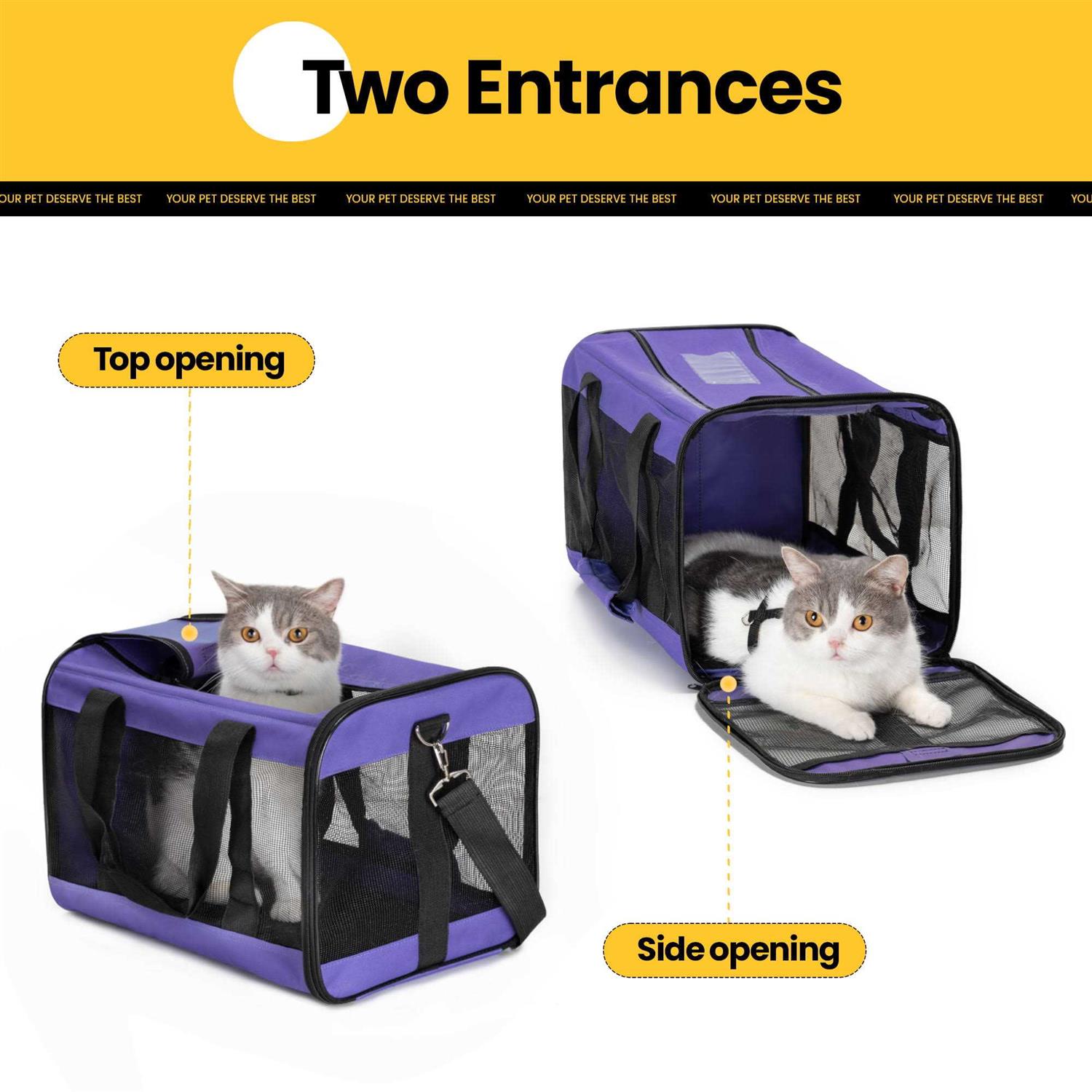 Conlun Cat Carrier Airline Approved Soft-Sided Dog Carrier with Inner Safety Leash