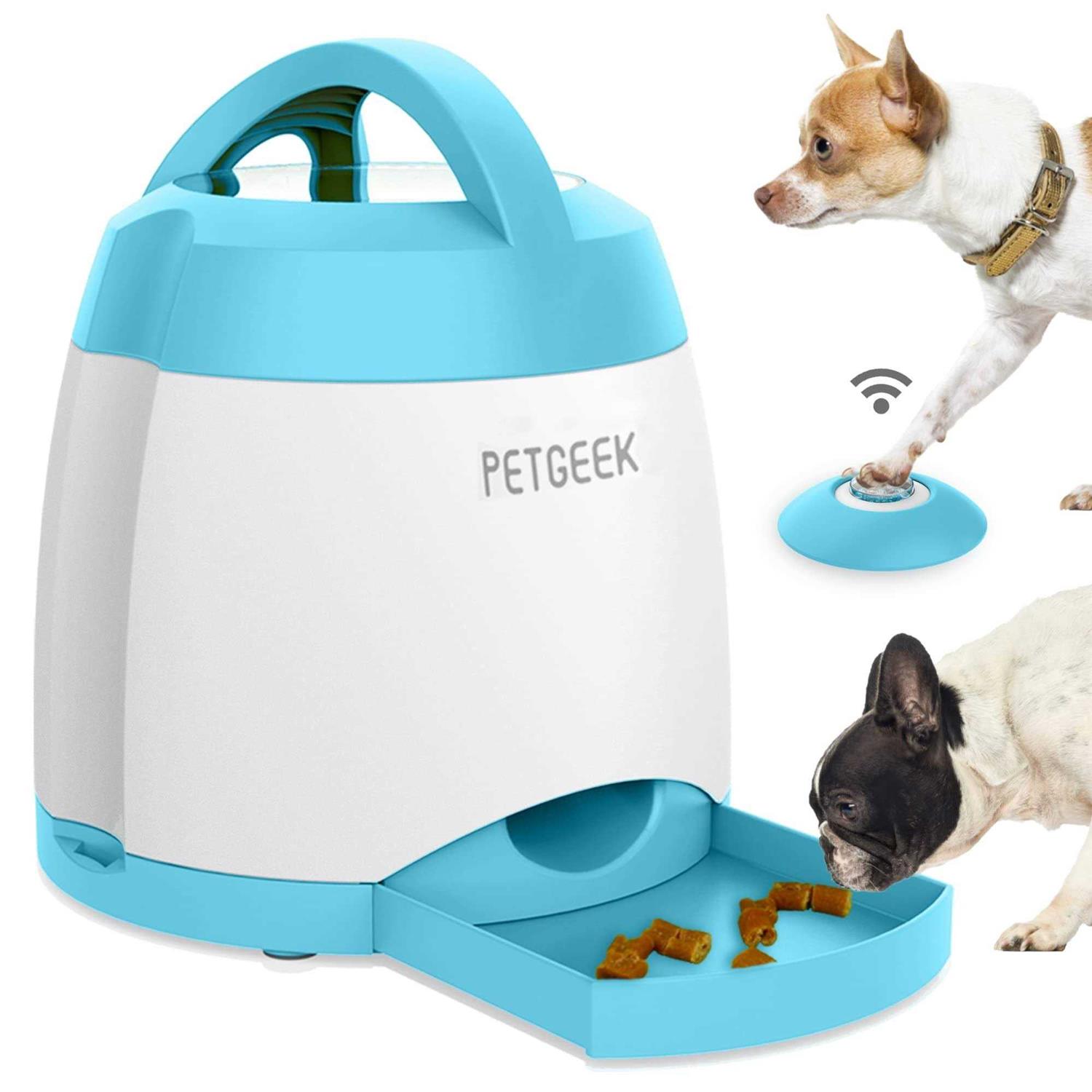 PETgEEK Treat Dispenser Dog Toys, Automatic Pet Feeder with Dual Power Supply and Remote control, Dog Puzzle Toys and Interactive Dog Toys in One