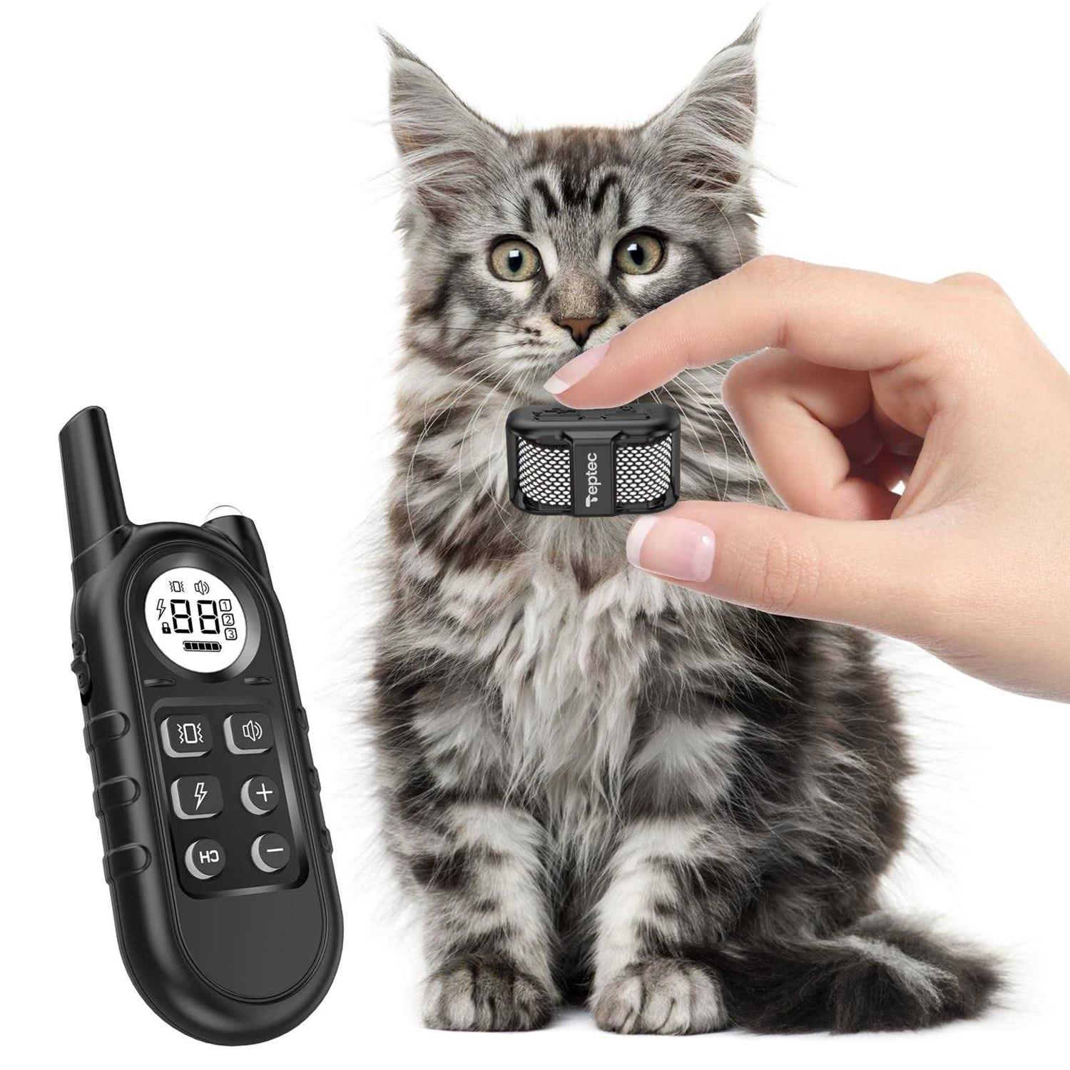 Teptec Smallest & Lightest Cat Training Collar Cat Safe Shock Collar with Shock