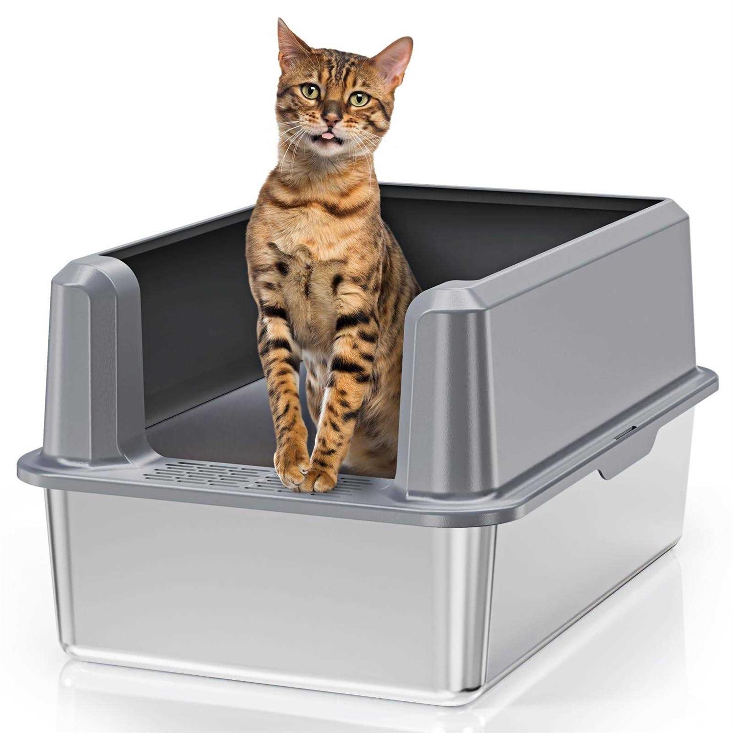 Suitfeel Enclosed Stainless Steel Litter Box XL Metal Litter Box with High Side