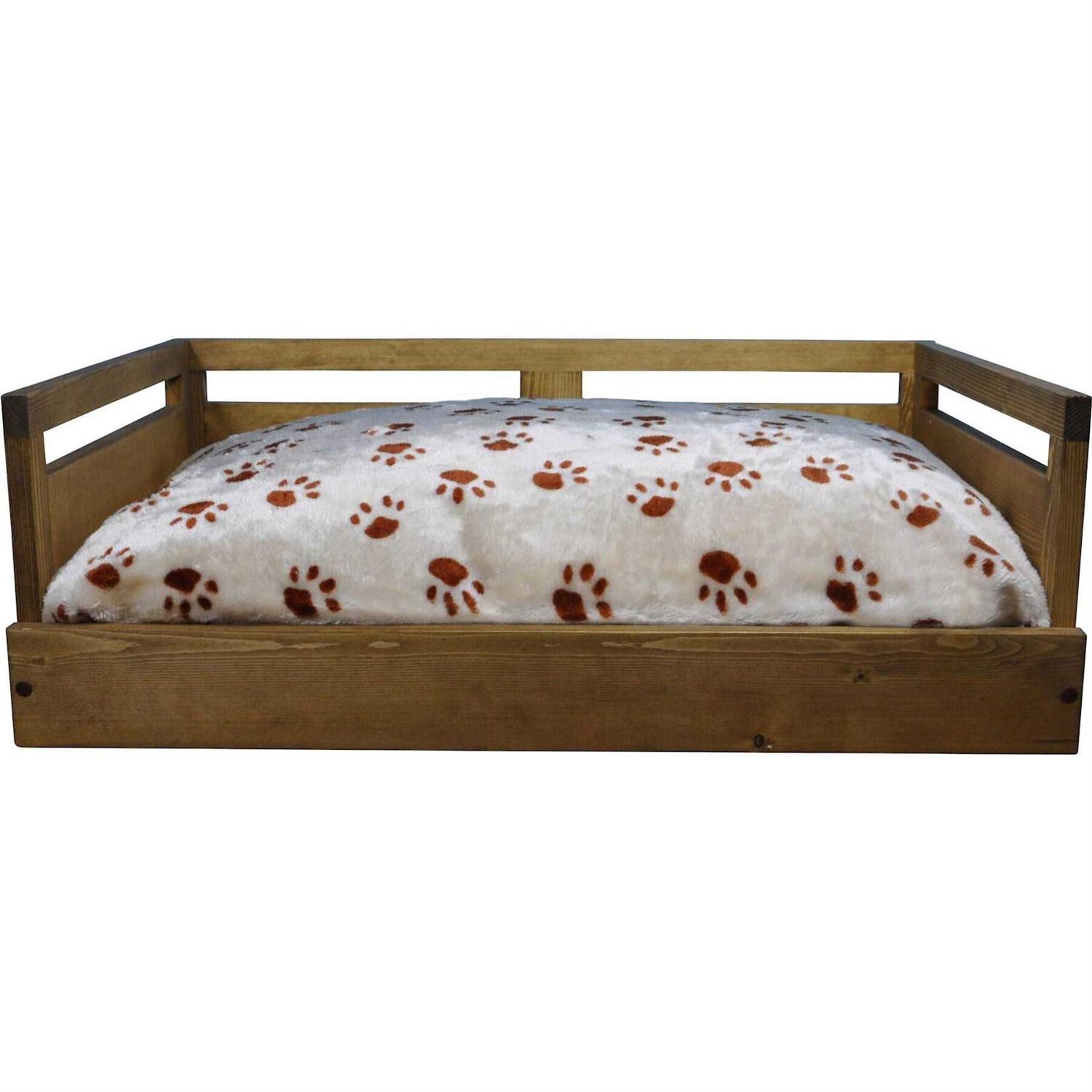 Iconic Pet Sassy Paws Wooden Pet Bed with Paw Printed Comfy Cushion