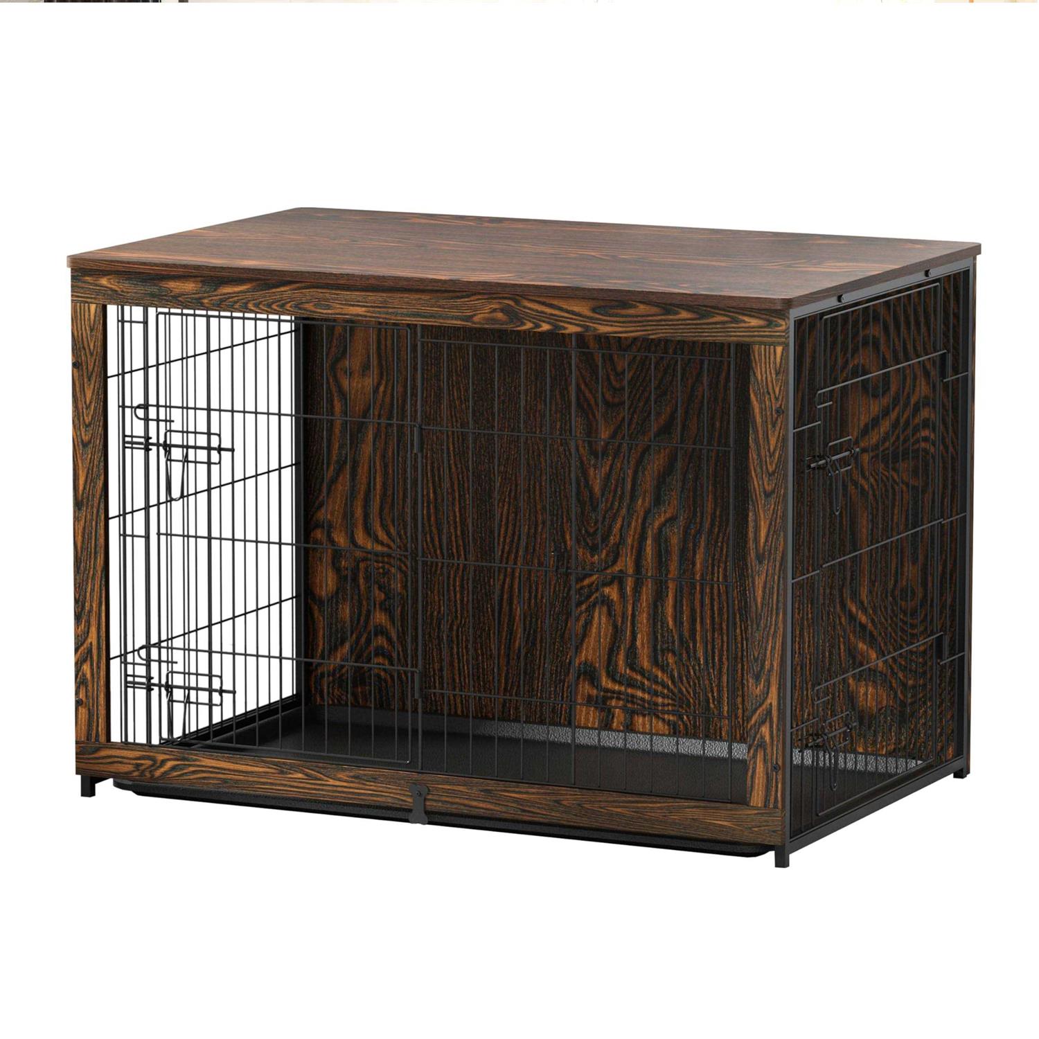 Megidok Wooden Dog Crate Furniture with Cushion Dog Crate End Table with Tray