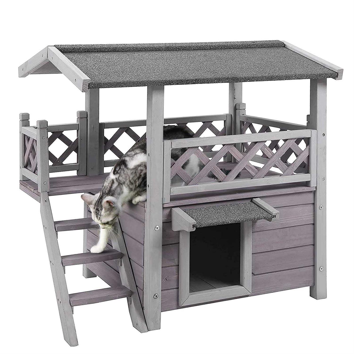 GUTINNEEN Cat House with Door for Feral Cats Rainproof Outside Kitty House 2 S AIR09-BS