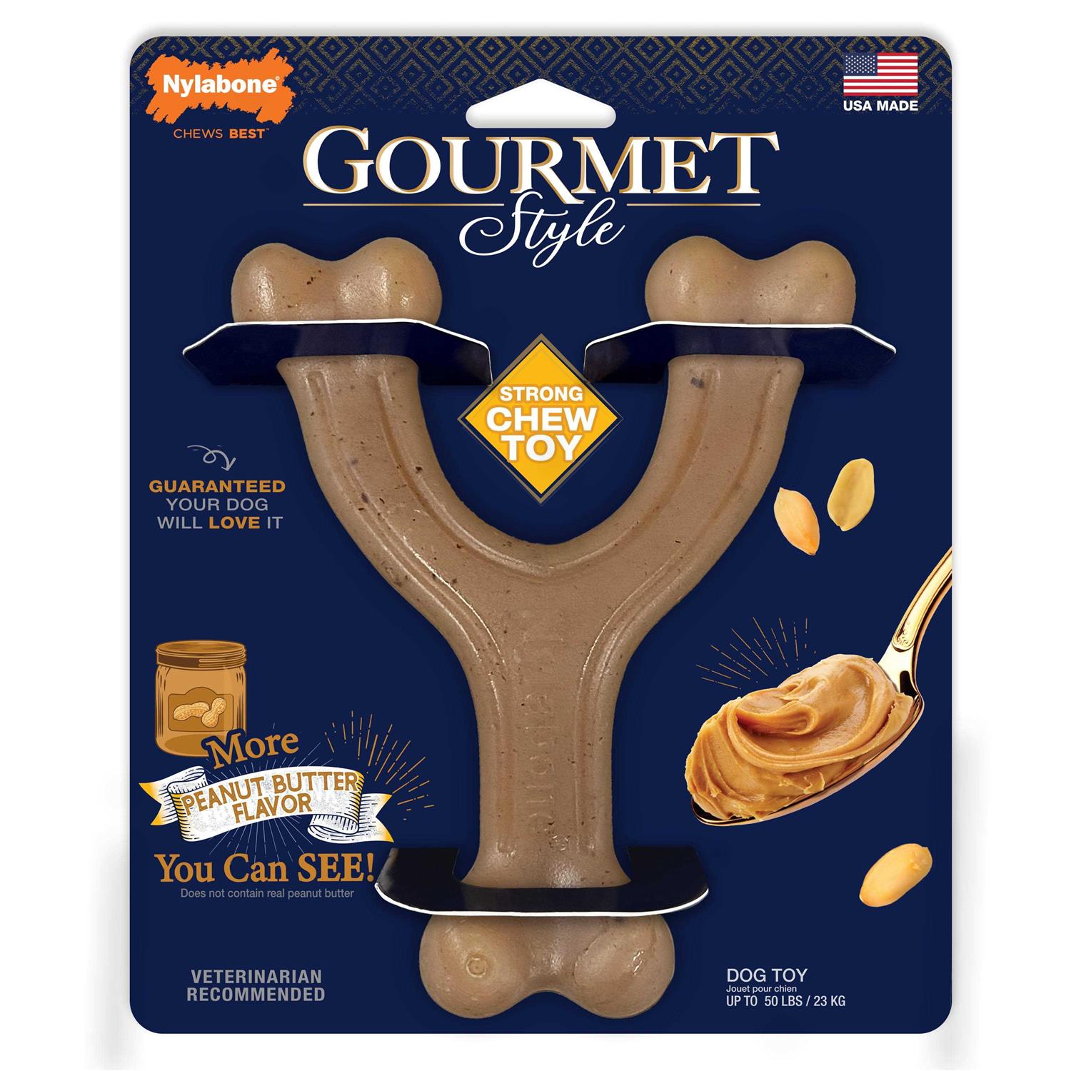 Nylabone Gourmet Style Strong Wishbone Dog Chew Toy Peanut Butter Small/Regular