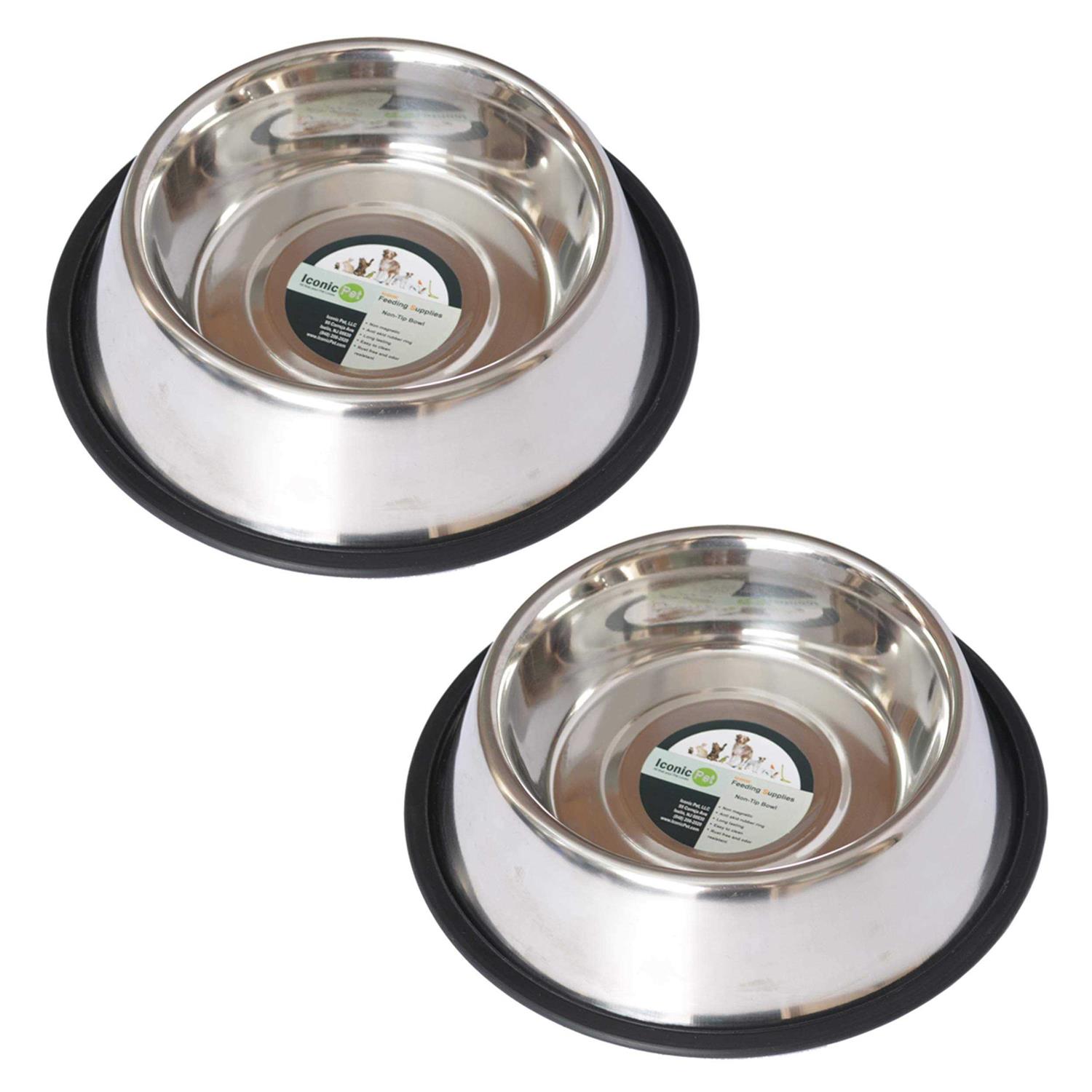 Iconic Pet 2 pack Stainless Steel Non-Skid Pet Bowl For Dog Or Cat