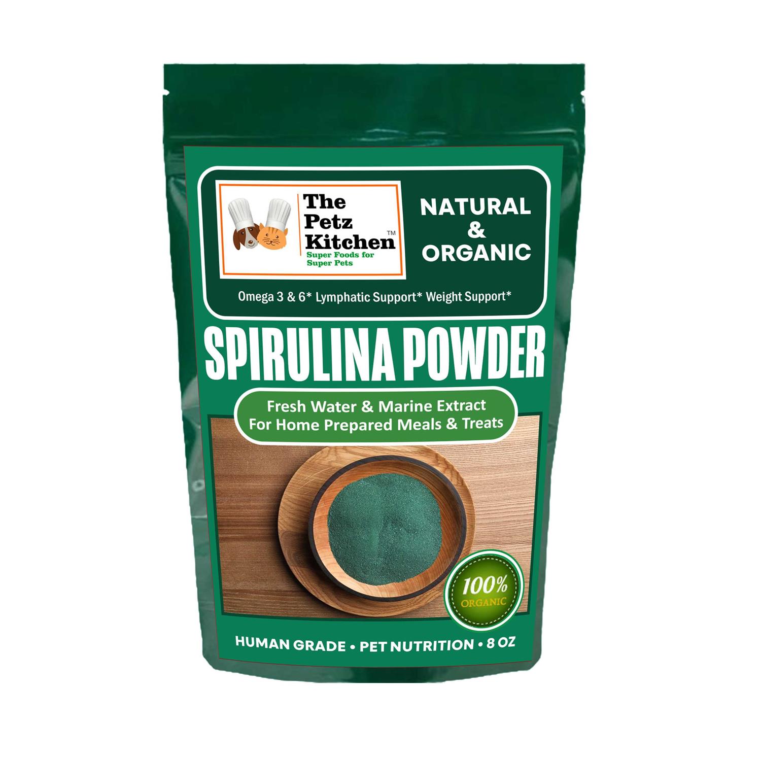 The Petz Kitchen Spirulina Omega 3 & 6 Lymphatic Weight Probiotic Immune Support Petz Organic Spirulina Powder