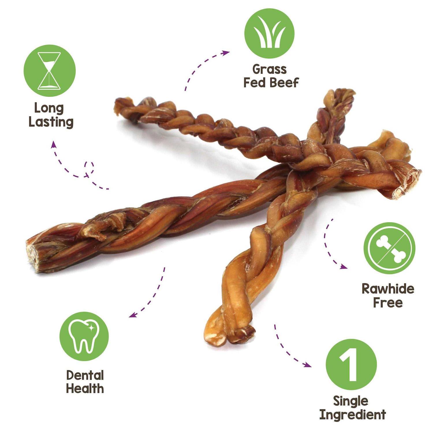 Nature Gnaws Braided Bully Sticks for Dogs Premium Natural Beef Bones