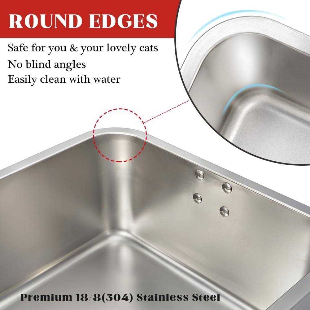 ULIGOTA Stainless Steel Cat Litter Box, Large Metal Litter Box for Kitty and Rabbits