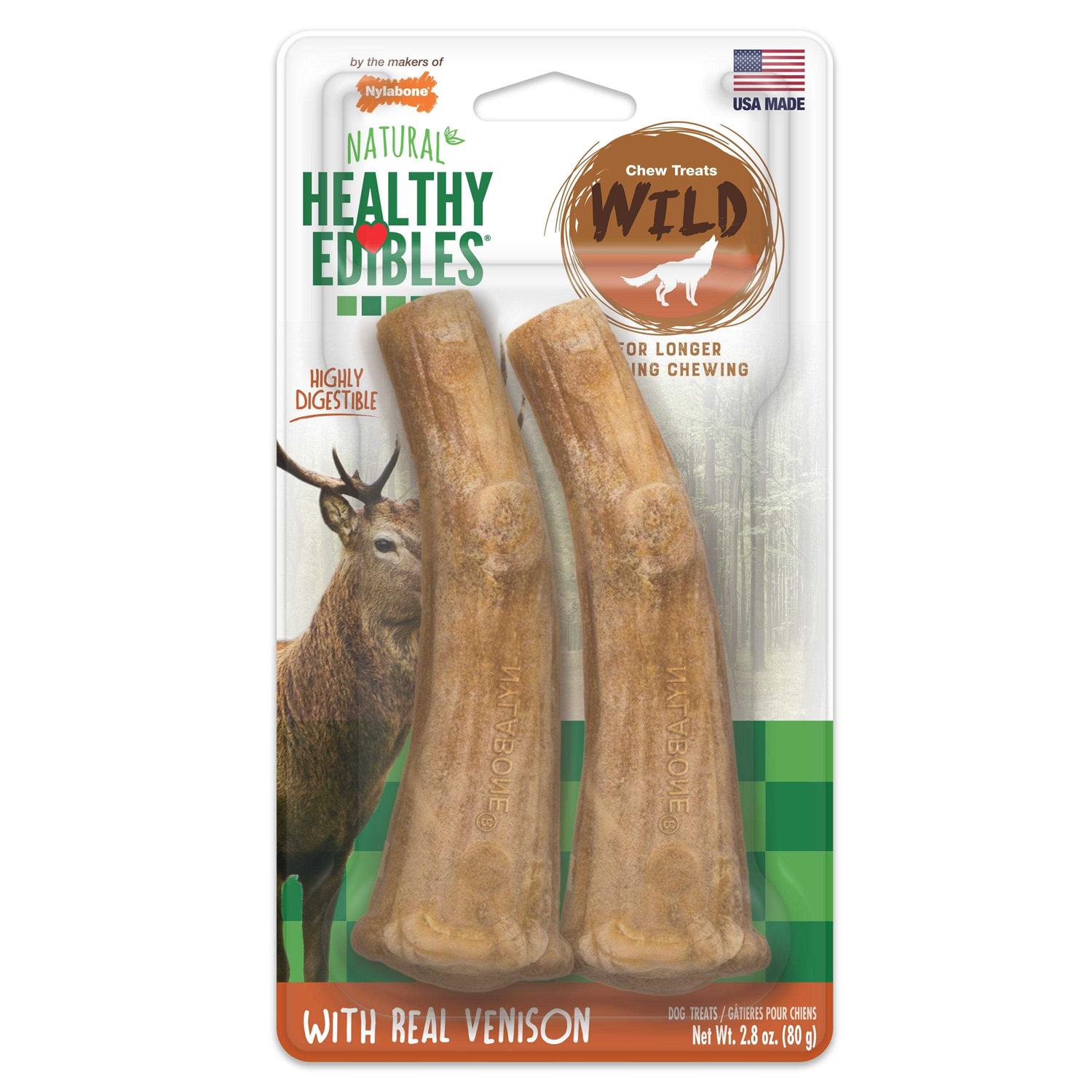 Nylabone Healthy Edibles Wild Antler Natural Long Lasting Venison Dog Chew Treats