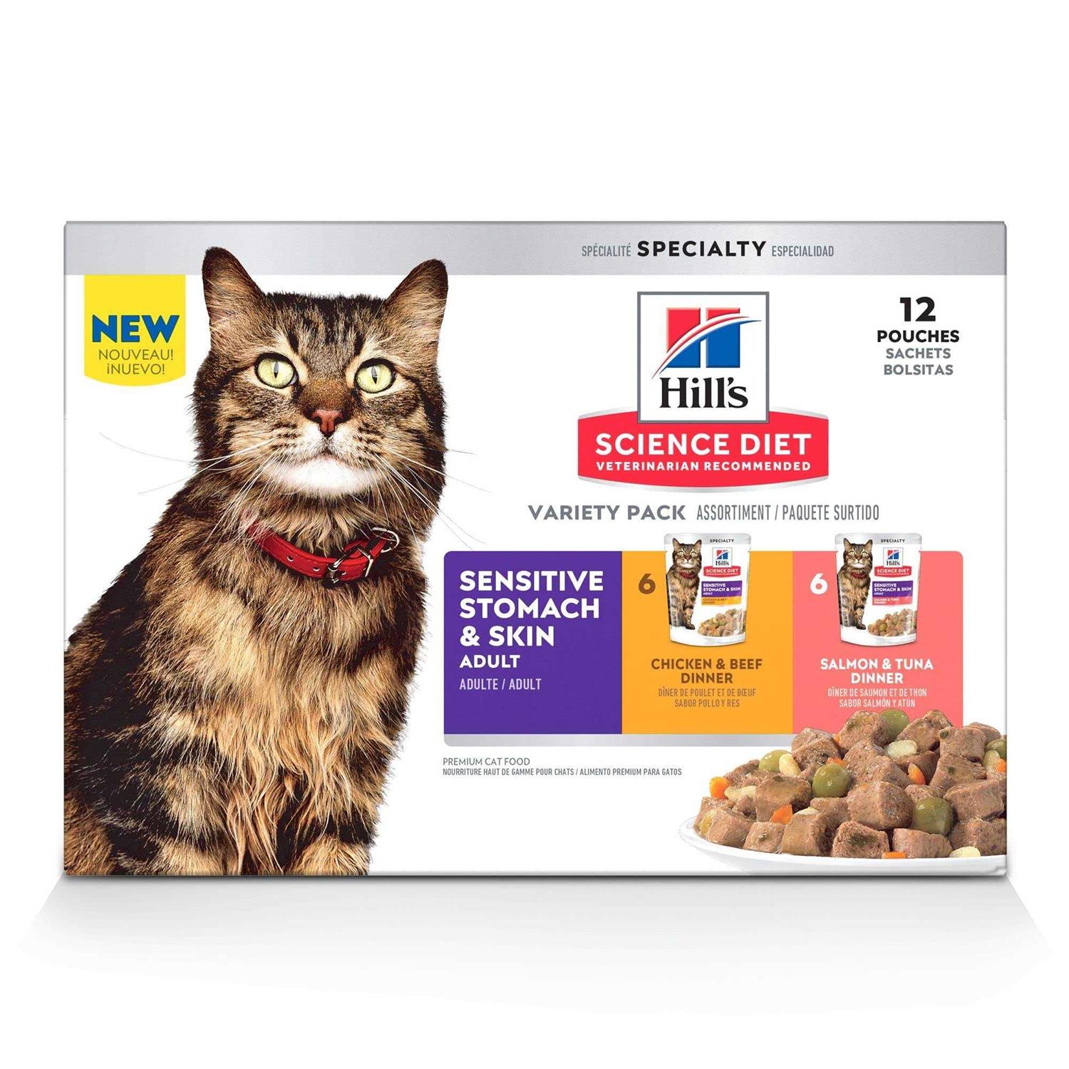 Hill’s Science Diet Adult Sensitive Stomach & Skin Wet Cat Food Pouch Variety Pack