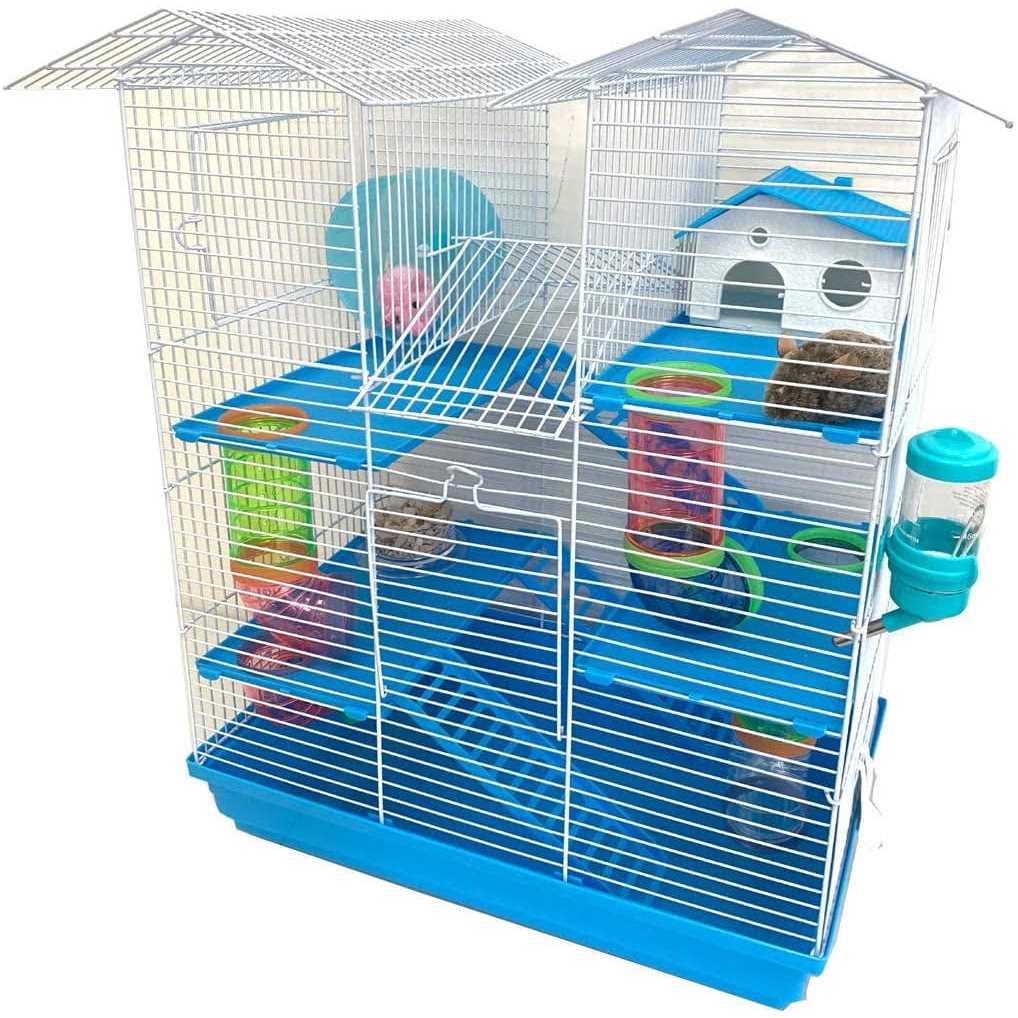 Mcage Pink Large 5-Levels Twin Tower Hamster Mouse Habitat Home House Critter Cage For Rodent Gerbil Mice Rat Wire Animal Cage With Long Crossover Tube