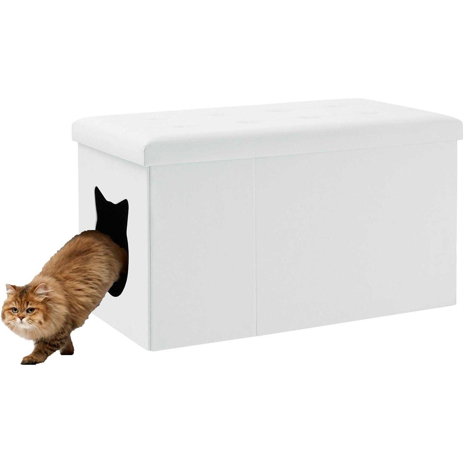 Sweet Barks Designer Cat Litter Box Enclosure Hidden Washroom Bench Ottoman