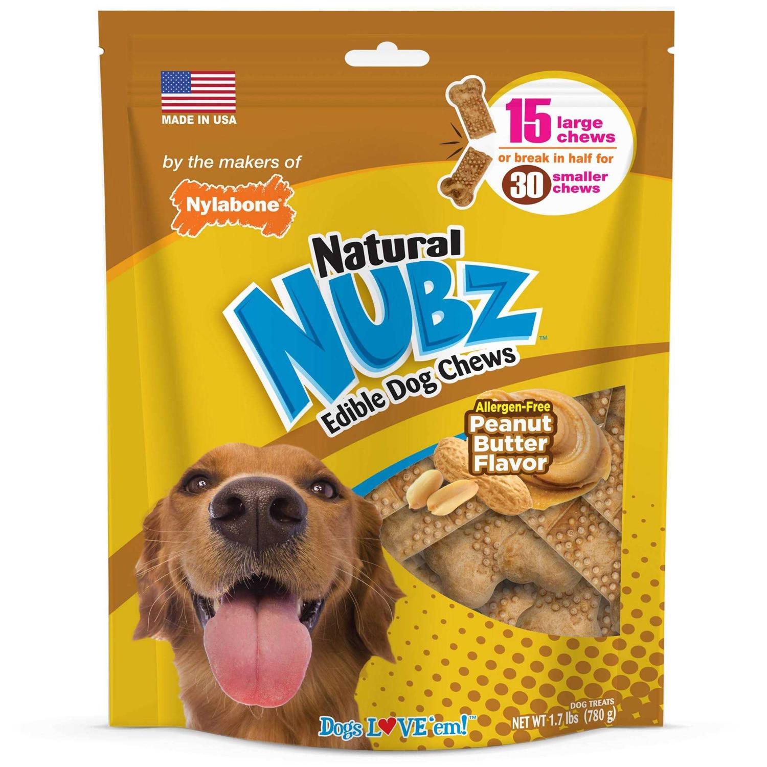 Nylabone Natural Nubz Peanut Butter Flavor Large Dog Chews