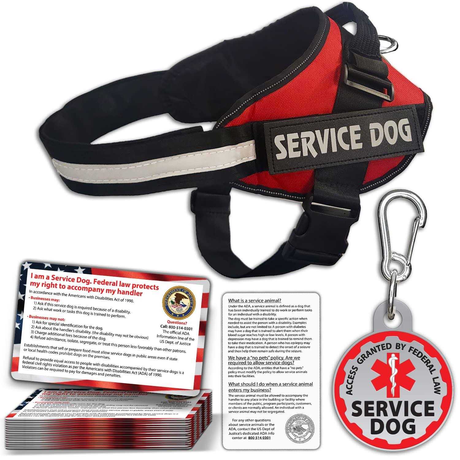 Pelto Service Dog Vest + ID Tag + 50 ADA Information Cards Service Dog Harness w patch in Sizes X Small to XX Large