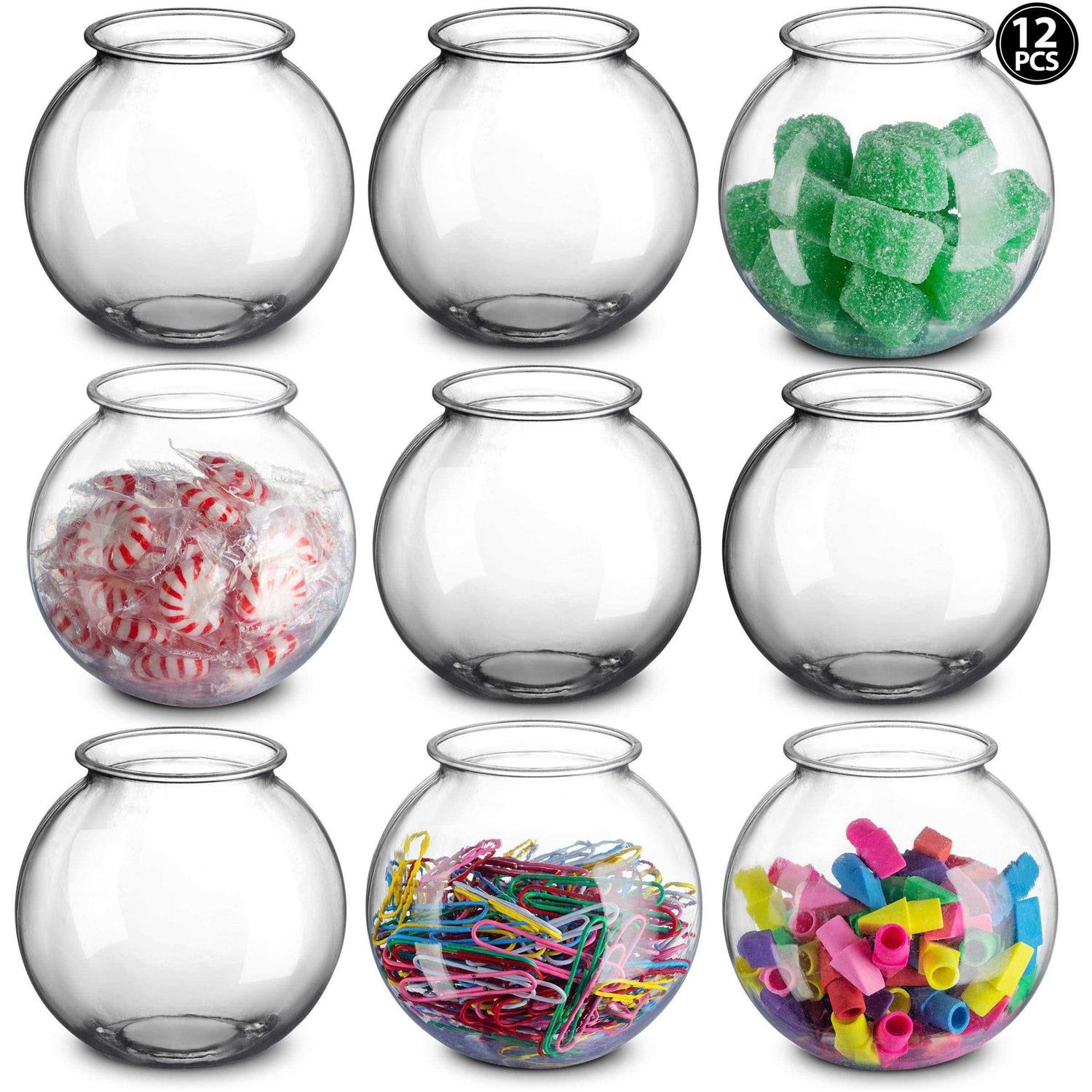 JoyServe Plastic Ivy Bowls -12 Pack 16 Oz Fish Bowl 4 Inch Unbreakable BPA-Free Heavy Duty Plastic Fishbowl Vases for Candy