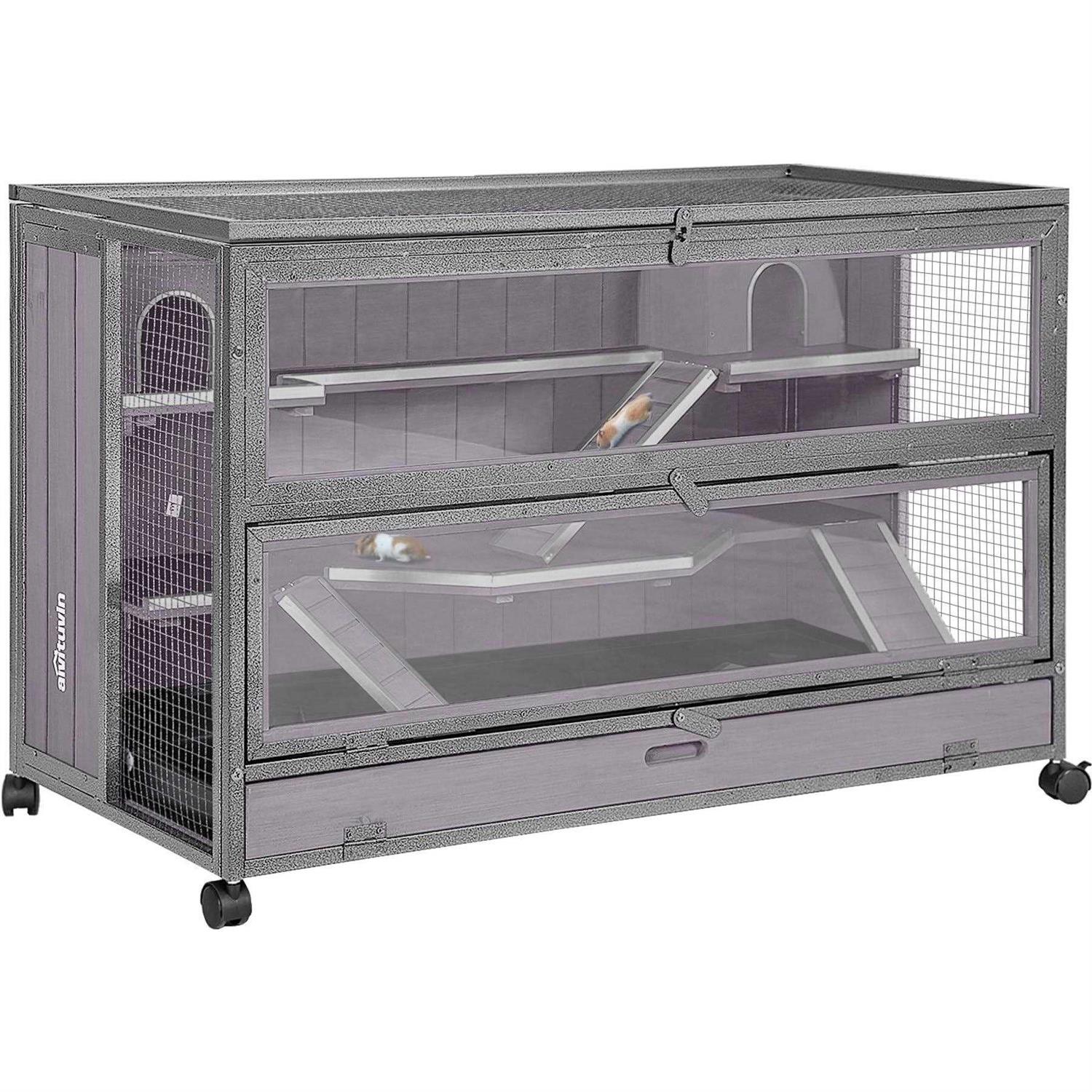 Aivituvin Wooden Hamster Cage Guinea Pig Cage with Iron Frame