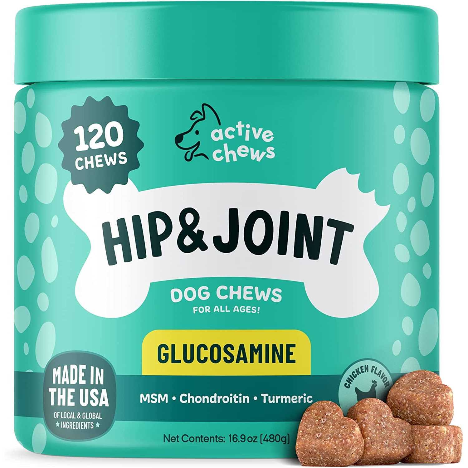 Active Chews Glucosamine for Dogs Hip and Joint Supplement with Chondroitin, Turmeric, and Msm