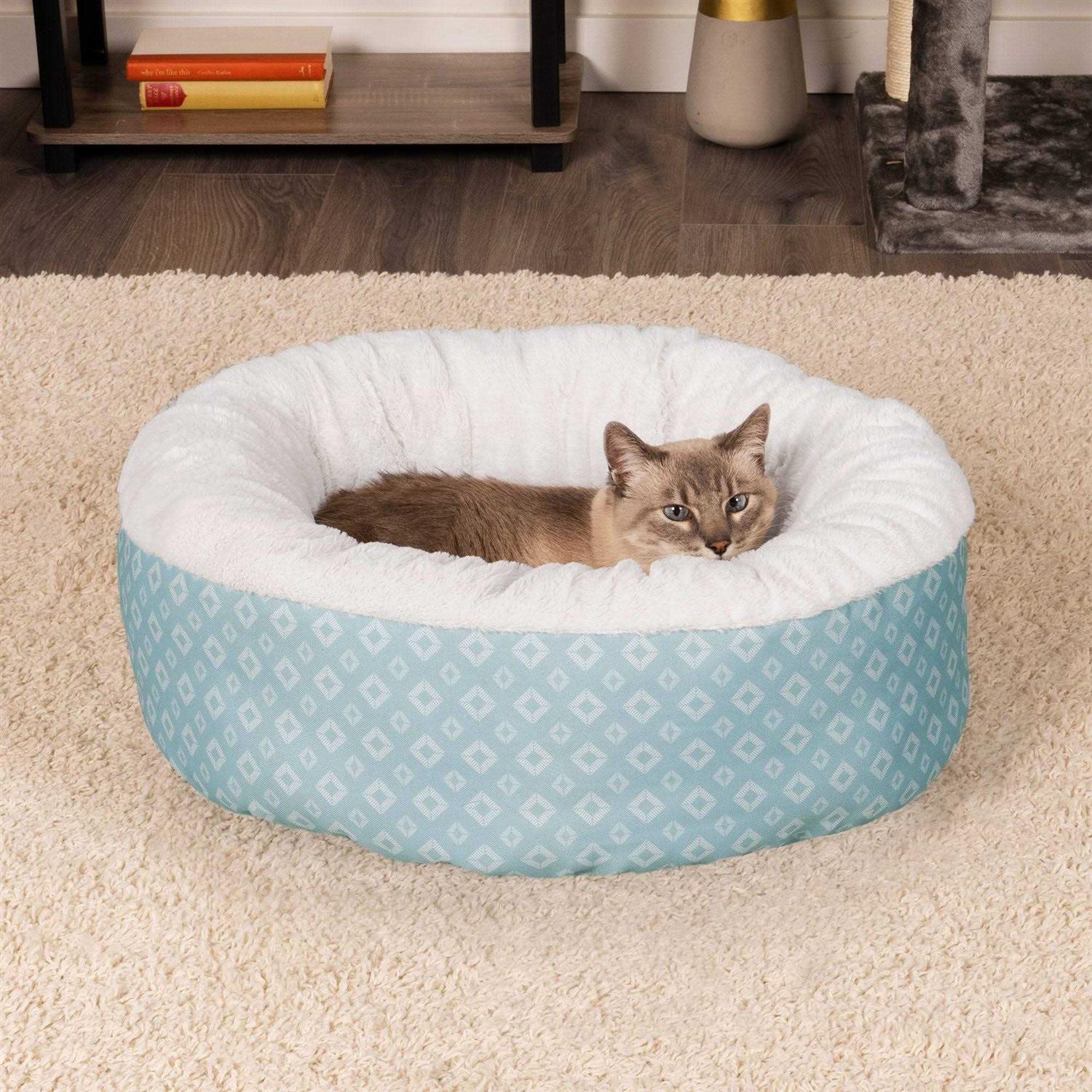 FurHaven Plush & Diamond Print Calming Donut Pet Bed for Dogs & Cats