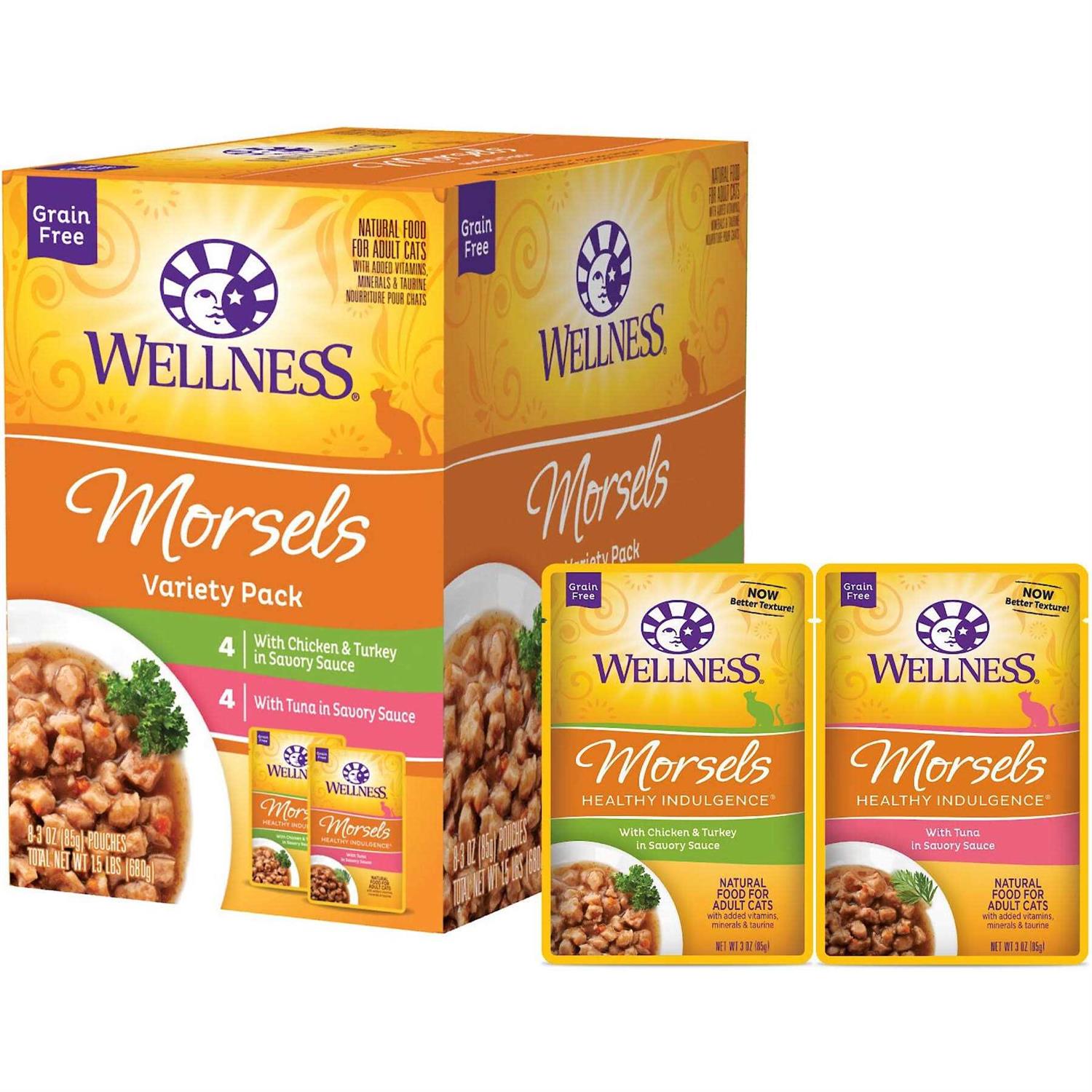 Wellness Healthy Indulgence Natural Grain Free Wet Cat Food Morsels Variety Pack