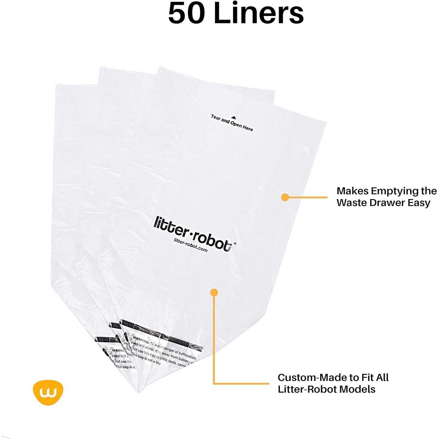 Litter-Robot Waste Drawer Liners by Whisker 50 Pack Litter Box Liners