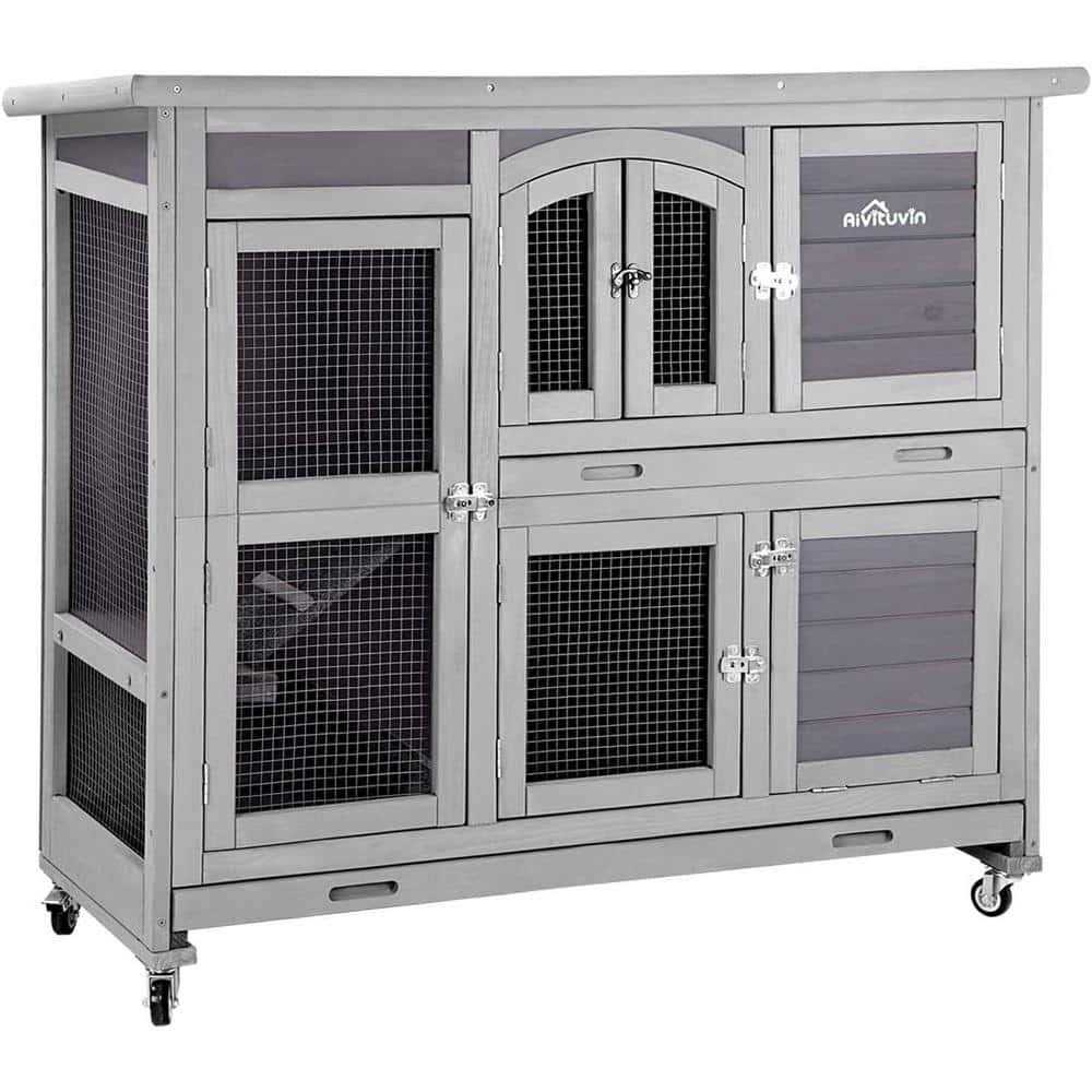 Aivituvin 2 Story Rabbit Hutch on Wheels AIR06-C