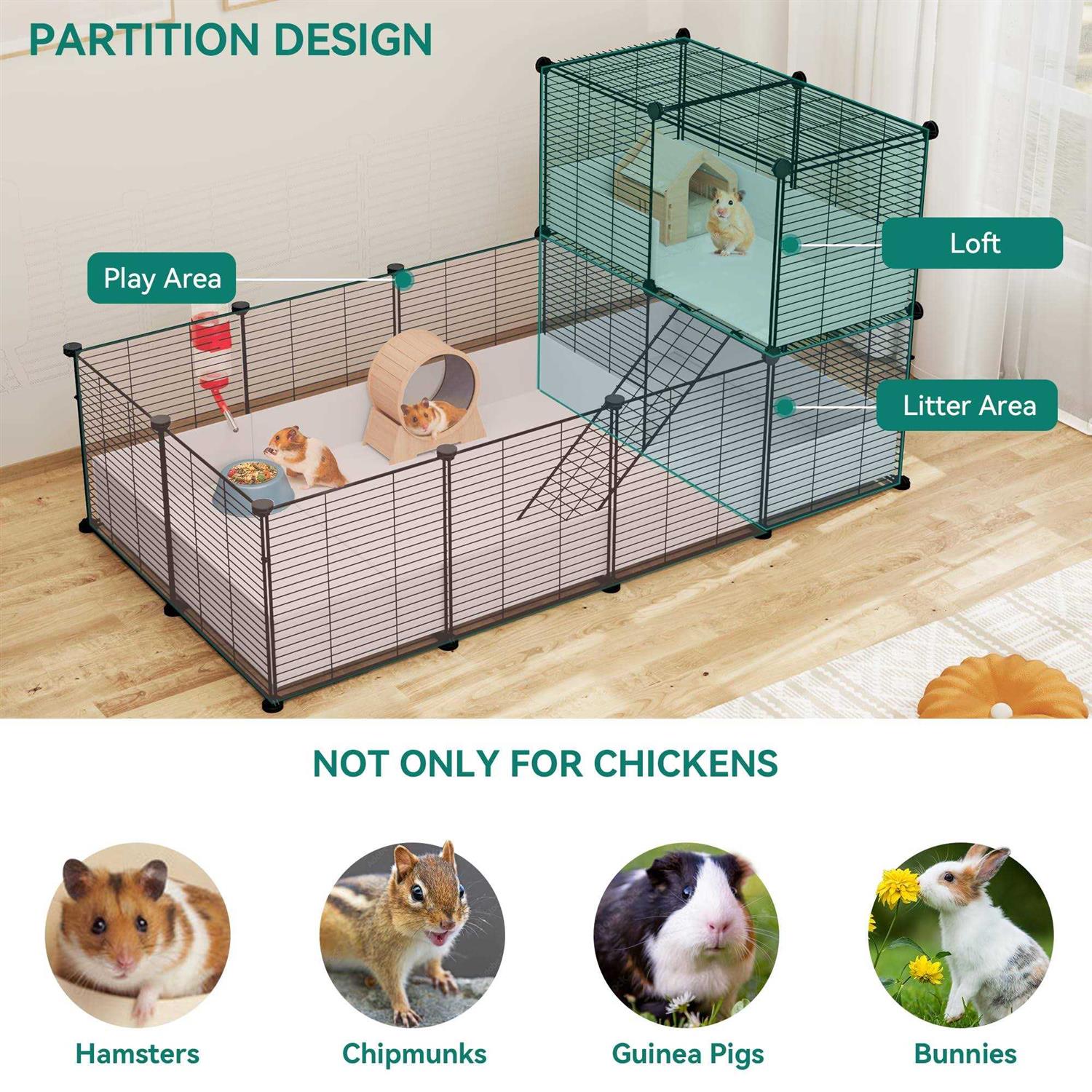 YITAHOME Guinea Pig Cage, Indoor C&C Small Animal Cage with Waterproof Plastic Liner Playpen for Bunny, Chinchilla and Hamster