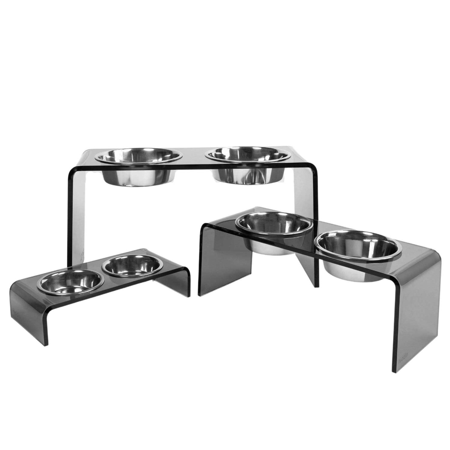 Acrylic Double Bowl Elevated Pet Feeder Hiddin