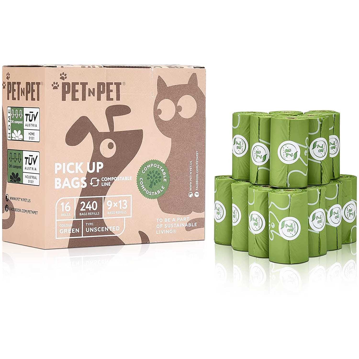 PET N PET Poop Bags 240 Count Compostable Poop Bags 100% Vegetable Based Corn Starch Poop Bags Unscented Dog Poop Bags Refill Rolls