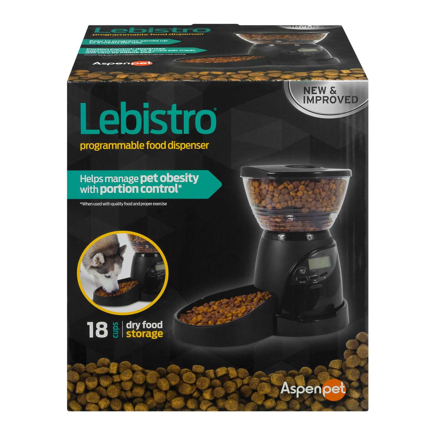 Petmate Aspen Pet LeBistro Portion Control Programmable Feeder, Black