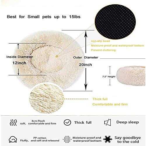 Gavenia Washable Donut Cat and Dog Bed,Soft Plush Pet Cushion,Waterproof Bottom