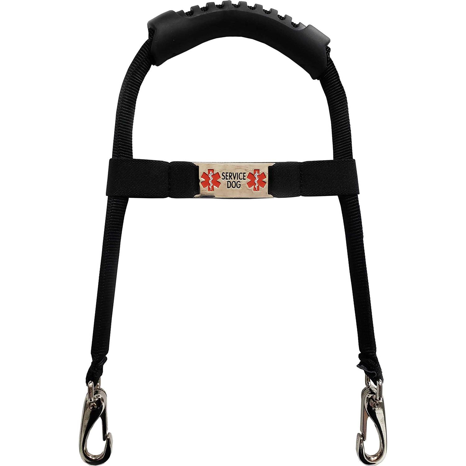 ActiveDogs Solid Core Aluminum Snap-On Service Dog Bridge Handle w Molded Rubber Handle Chrome Service Dog ID Tag Band