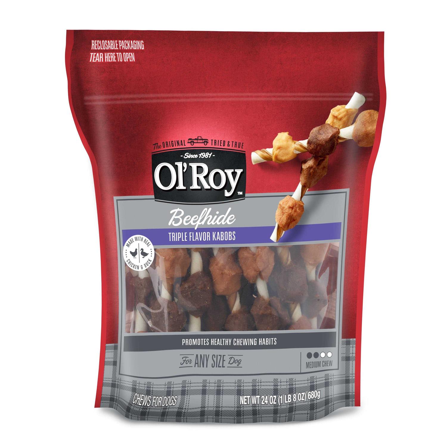 Ol’ Roy Triple Flavor Kabobs Rawhide Chews Dry for All Dogs