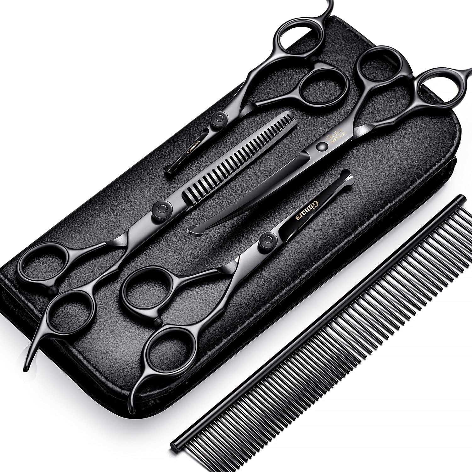 Gimars Professional 6 in 1 Dog Grooming Scissors 4CR Stainless Steel with Safety Round Tip
