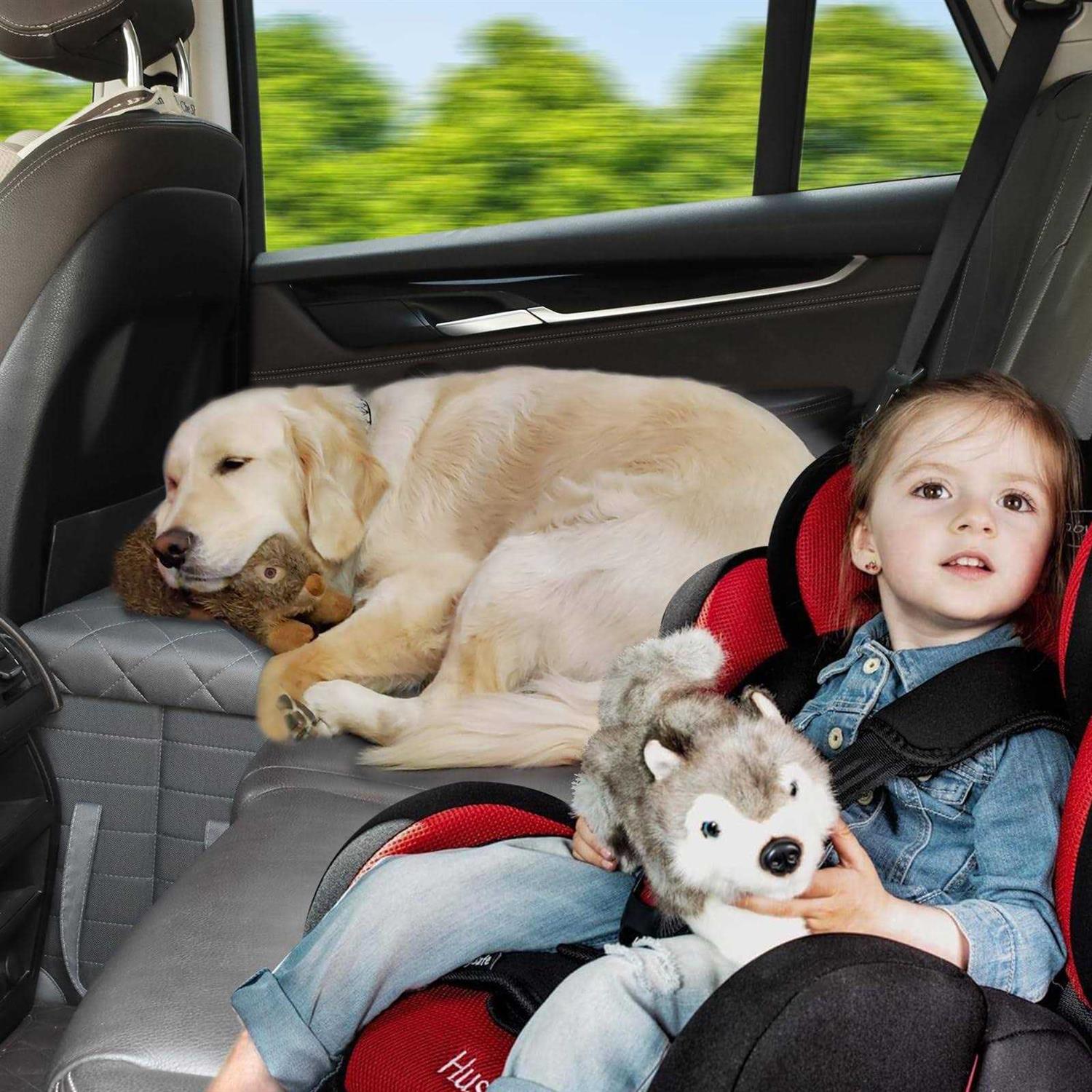 LIONROGE Car Back Seat Extender for Large Dogs up to 200lbs,Dog Car Back & Front Seat Extender with Storage,Prevent Your Dogs from Falling Off The