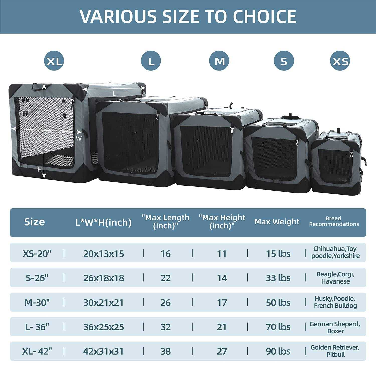 Pettycare Collapsible Dog Crate Dogs 4-Door Foldable Soft Dog Kennel with Chew Proof Mesh Windows