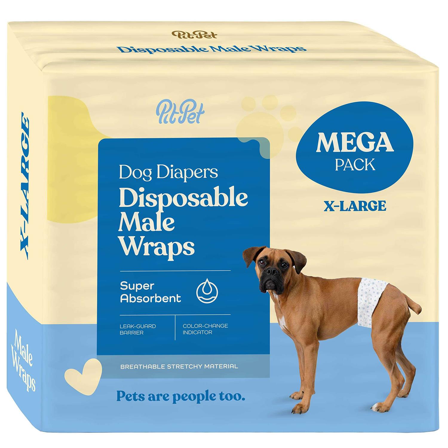 Pitpet Comfortable Male Dog Diapers 30-Pack Super Absorbent Disposable Male Dog Wraps