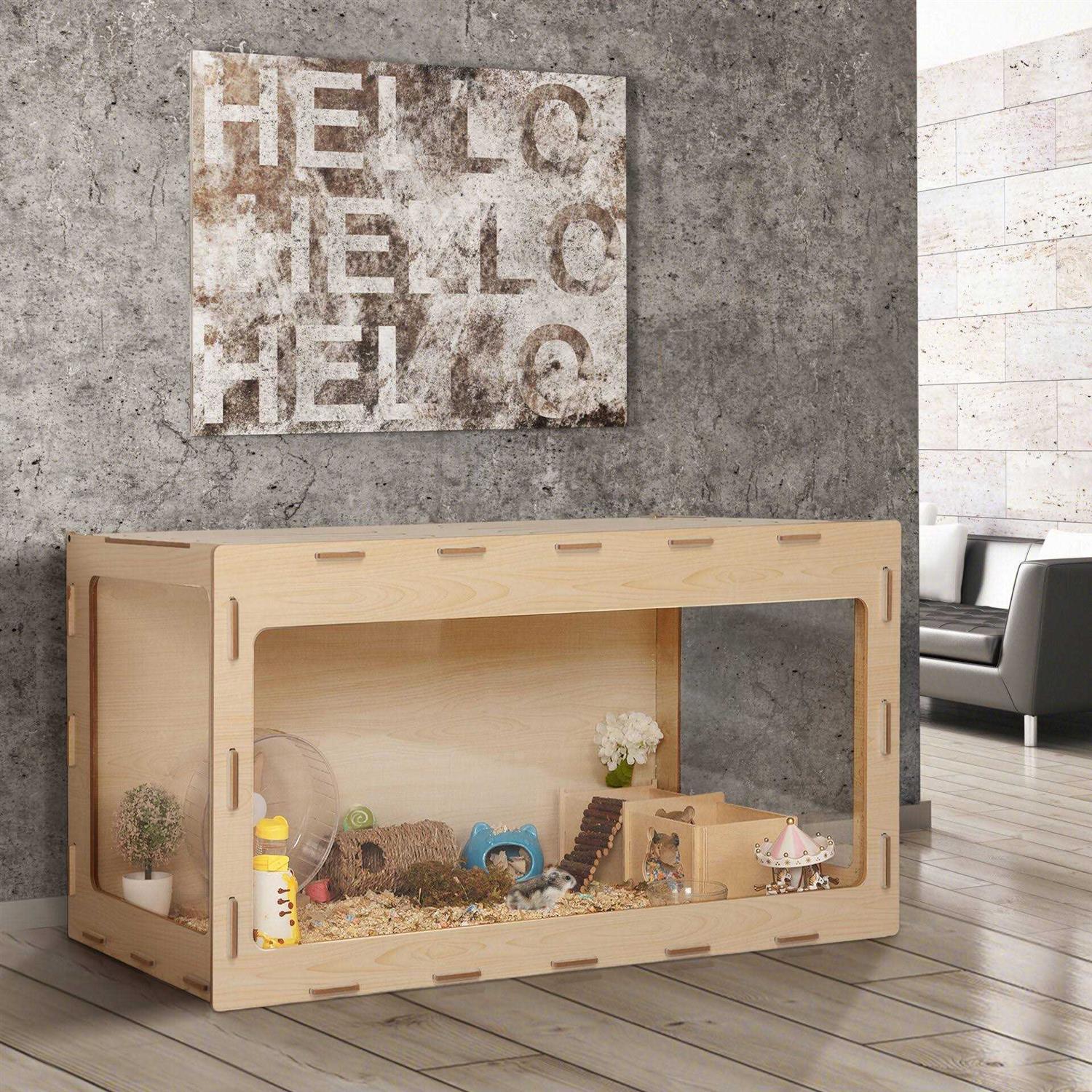 Coziwow Wooden Hamster Cage Small Animal Hutch with Large Run Space