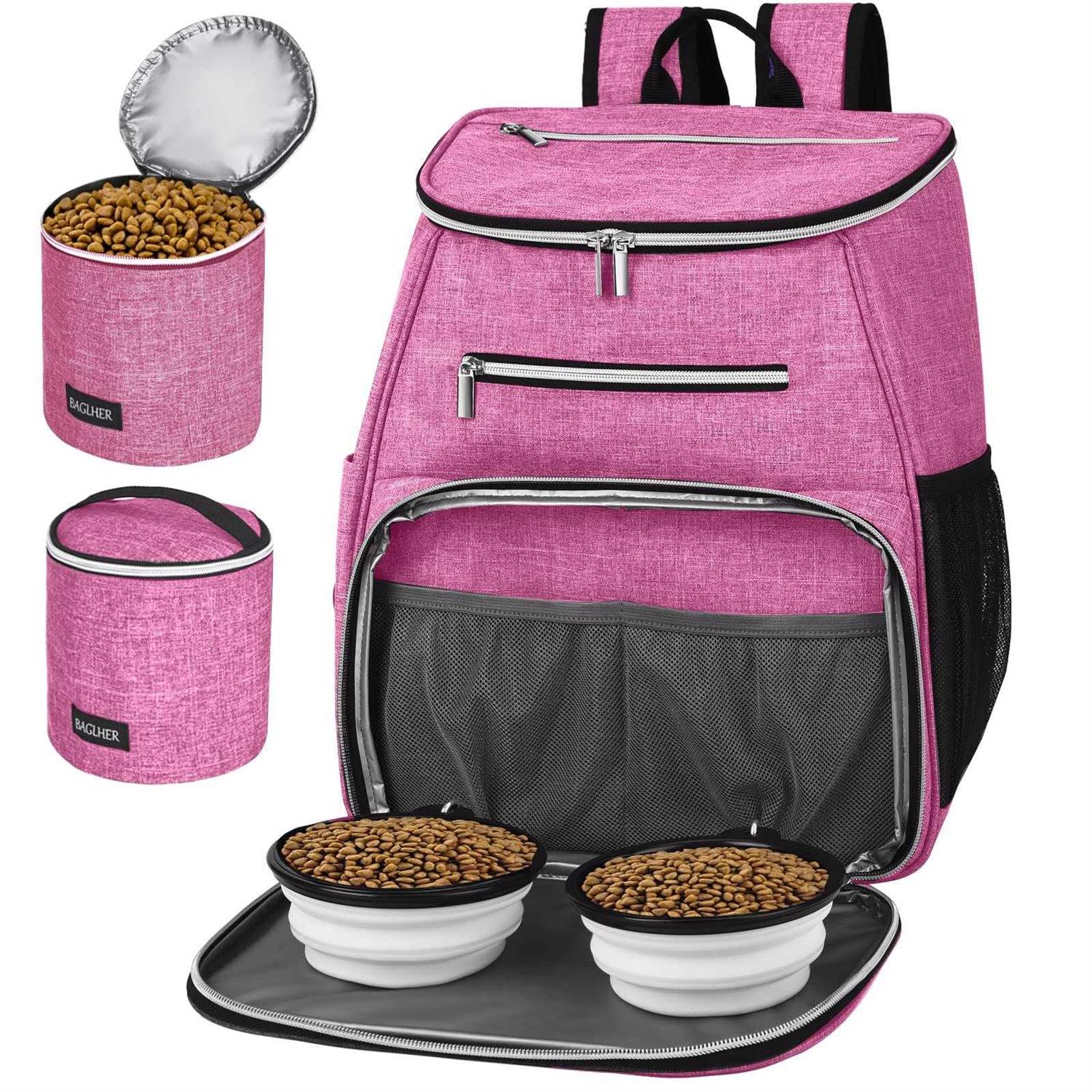 baglher Dog Travel Bag,Airline Approved Pet Supplies Backpack,Dog Travel Backpack with 2 Silicone Collapsible Bowls and 2 Food Baskets