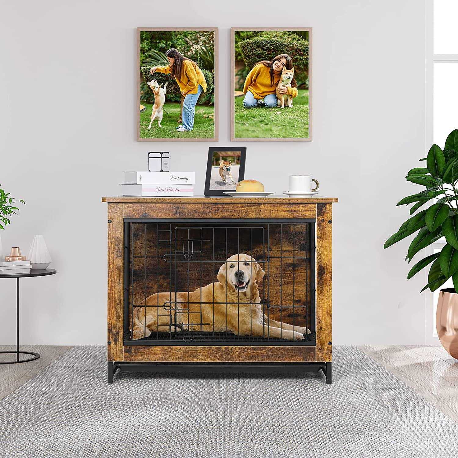 Arlopu Dog Crate Furniture Wooden End Table Indoor Dog Kennel